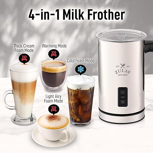 Miniatura 3 de Zulay - Espumador de leche y vaporizador 4 en 1 – Máquina de espuma caliente y fría, calentador de leche y mezcla de chocolate – Control automático