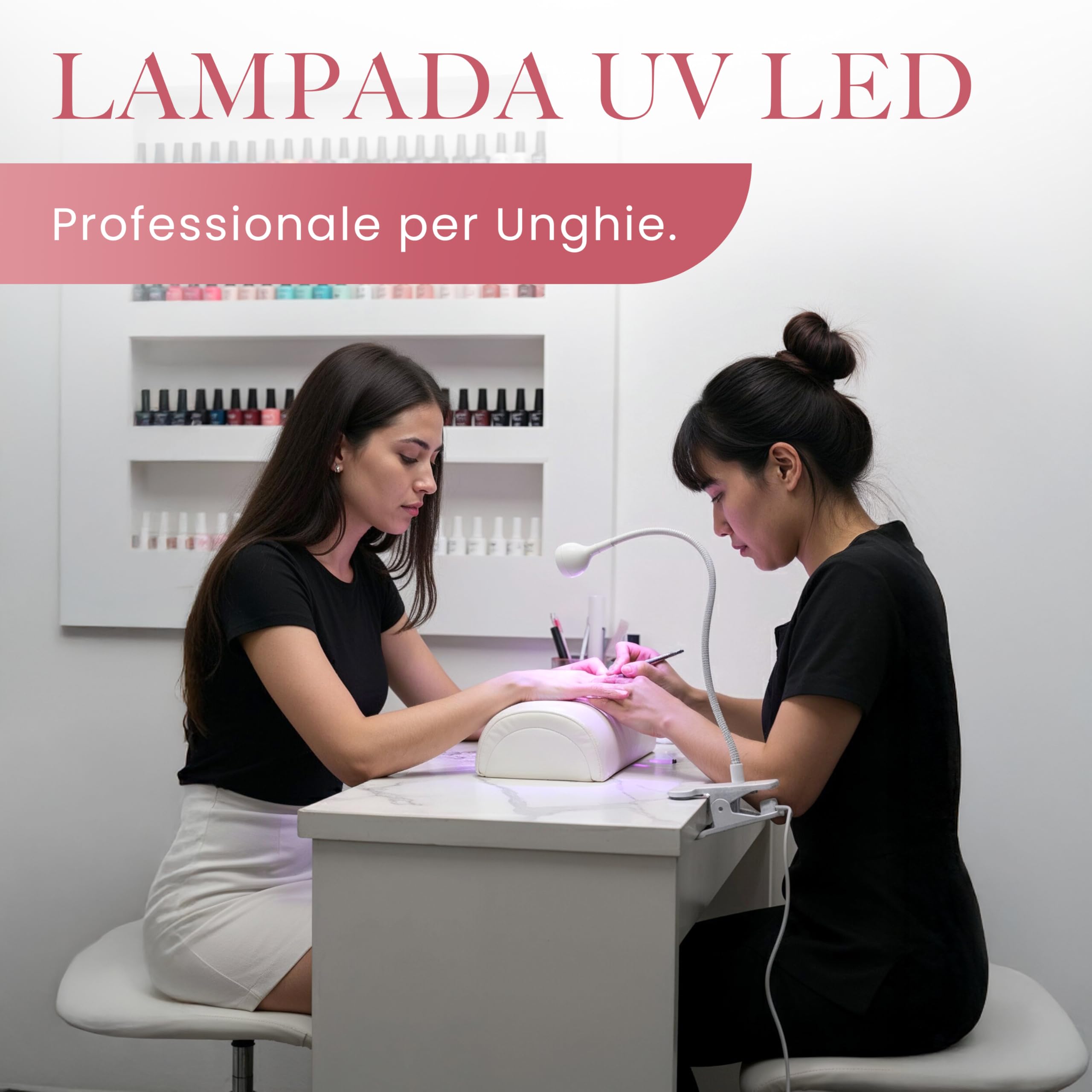 Lampada UV LED Unghie con Clip da Tavolo, Mini Lampada Portatile per Semipermanente e Nail Art, Braccio Flessibile Rotazione 360°, Pulsante On/Off sul Cavo, Luce per Manicure da Casa