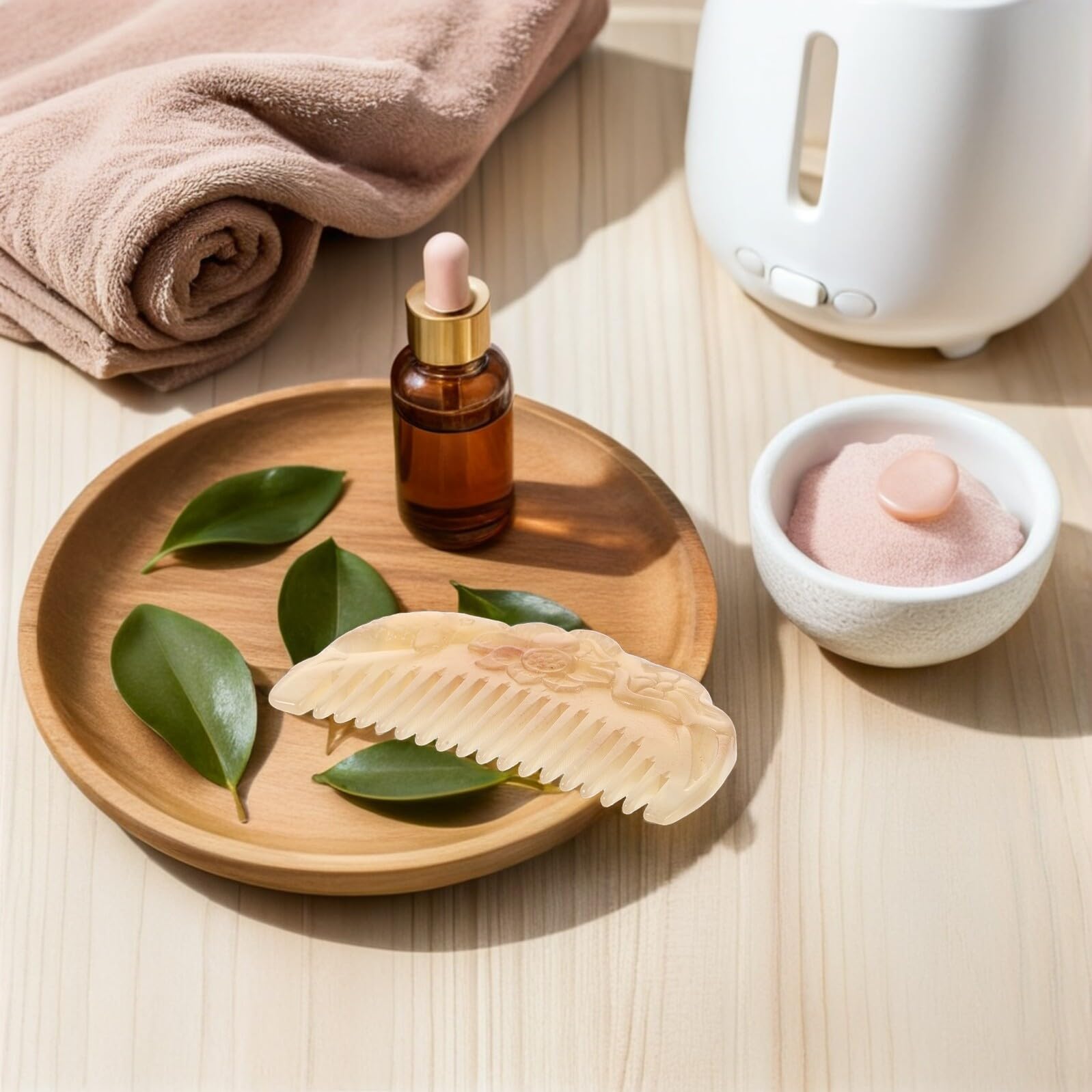 Peine de Cuerno de Oveja Tallado a Mano, Peine Desenredante de Dientes Anchos, Masajeador Natural para Cuero Cabelludo, Tamaño Bolso, Grueso 7.5 Cm, Antistático, para Cuidado