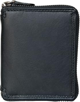 FLW Metal Zip Around Zipper-around RFID Genuine Leather Wallet