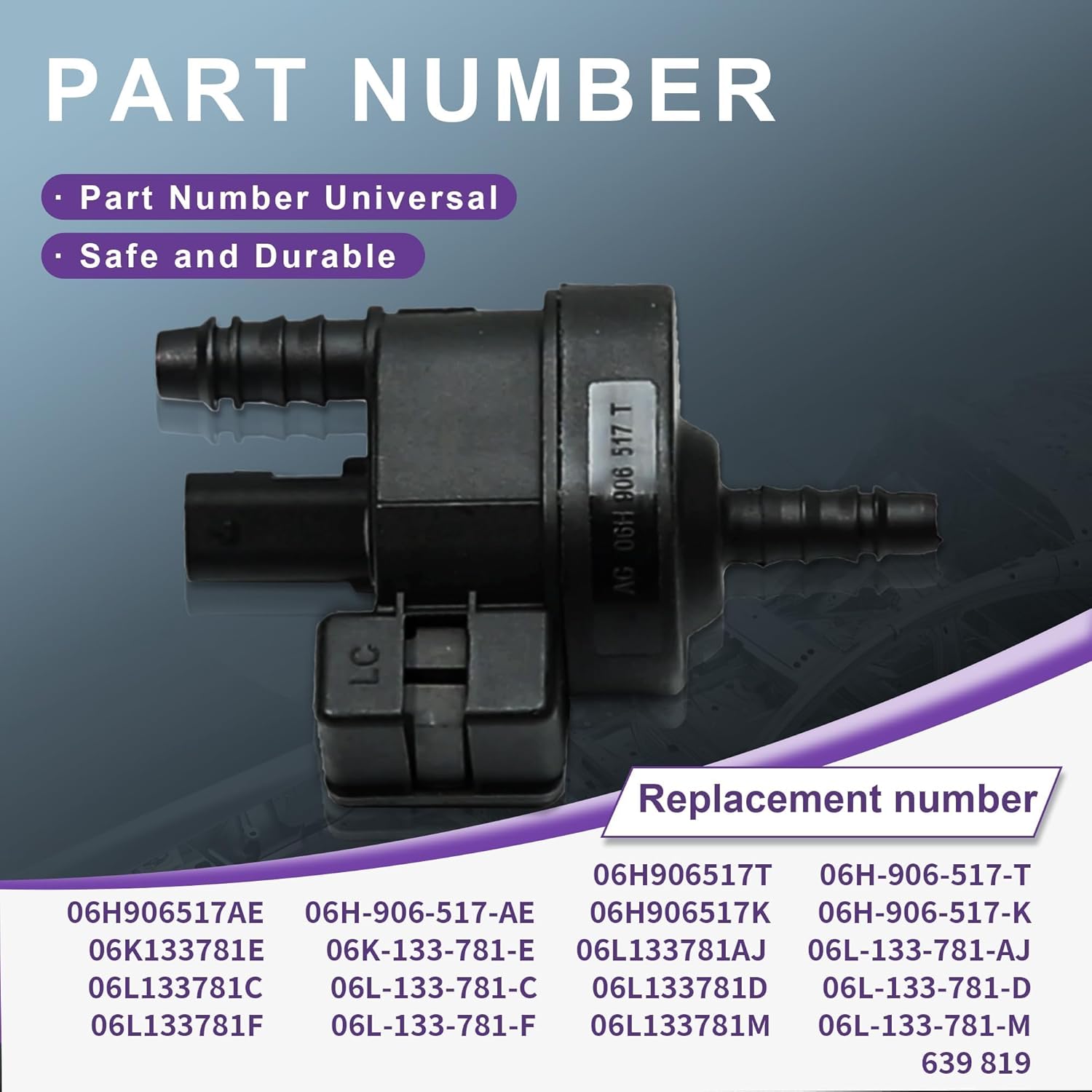 Vapor Canister Purge Solenoid Valve 06H906517AE Replacement for Audi A1 A3 A4 A5 Q3 Q5 TT Seat Skoda VW Golf Jetta Passat Tiguan 1.8/2.0TSI 06L133781M