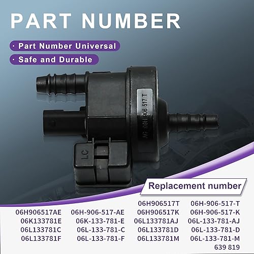 Miniatura 4 de Válvula solenoide de purga de cartucho de vapor 06H906517AE Reemplazo para Audi A1 A3 A4 A5 Q3 Q5 TT Seat Skoda VW Golf Jetta Passat Tiguan
