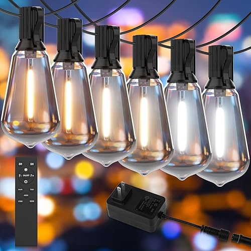 Apesaipu Tira de luces ST38 de 3 colores en 1 de 100 pies para patio, con 50 (+ 2) bombillas LED impermeables e inastillables, para colgar en el