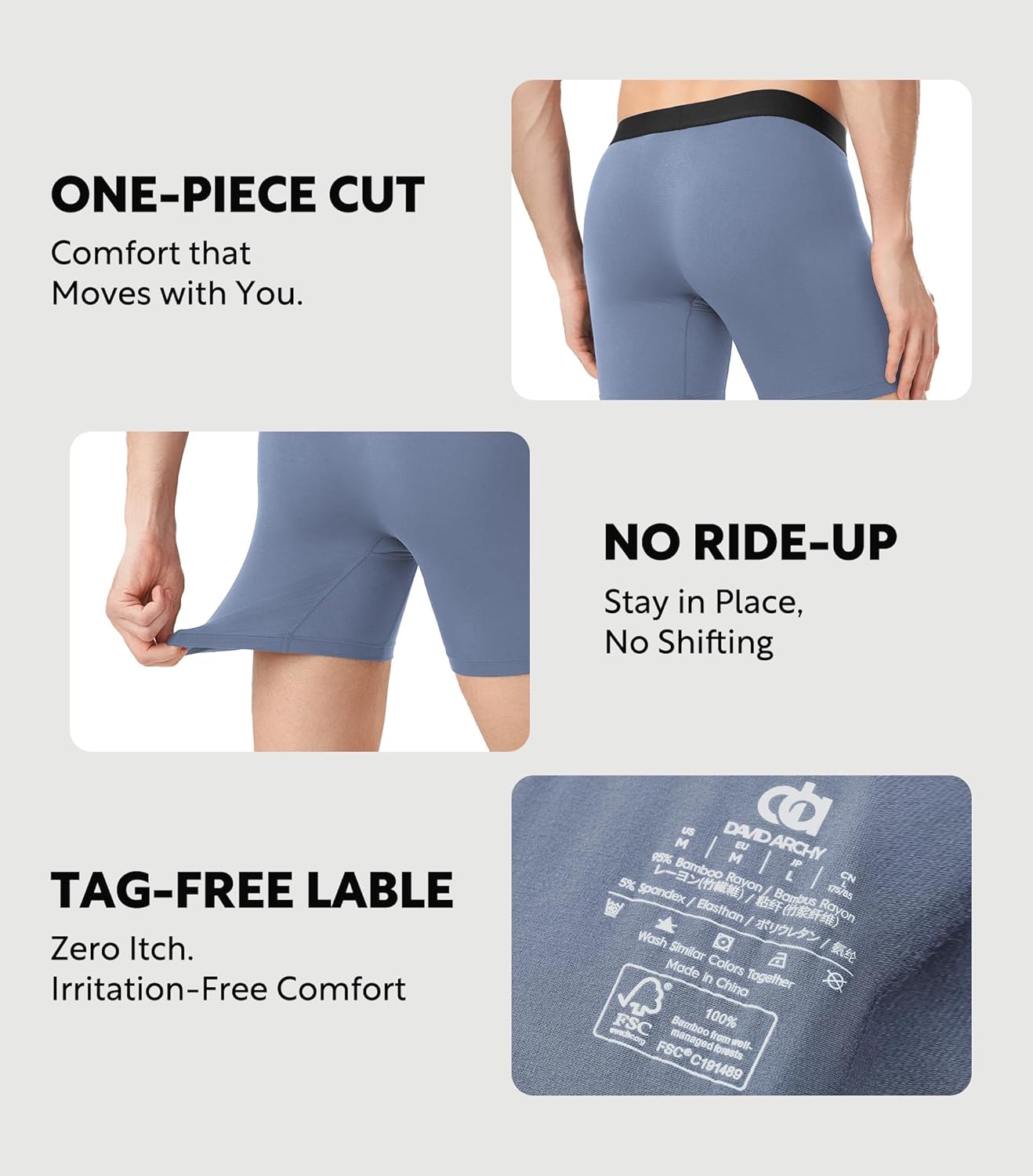 DAVID ARCHY Men's Bamboo Rayon Underwear, 1.5" Wide Waistband No Ride Up Boxer Briefs with Extended Pouch 4 Pack - Image 6