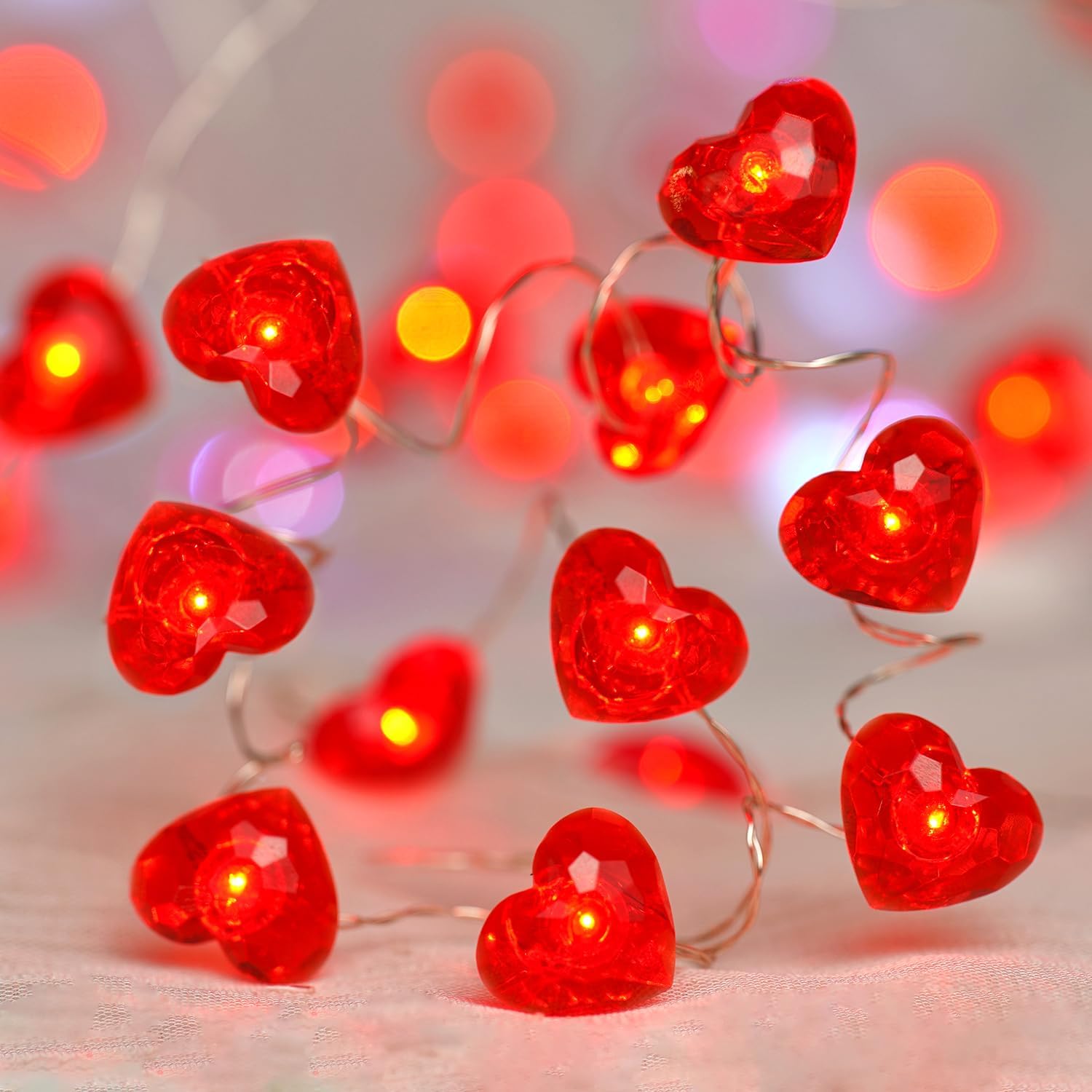 BOHON Valentine Day Decorations 10 ft 40 LEDs String Lights with Remote image 4
