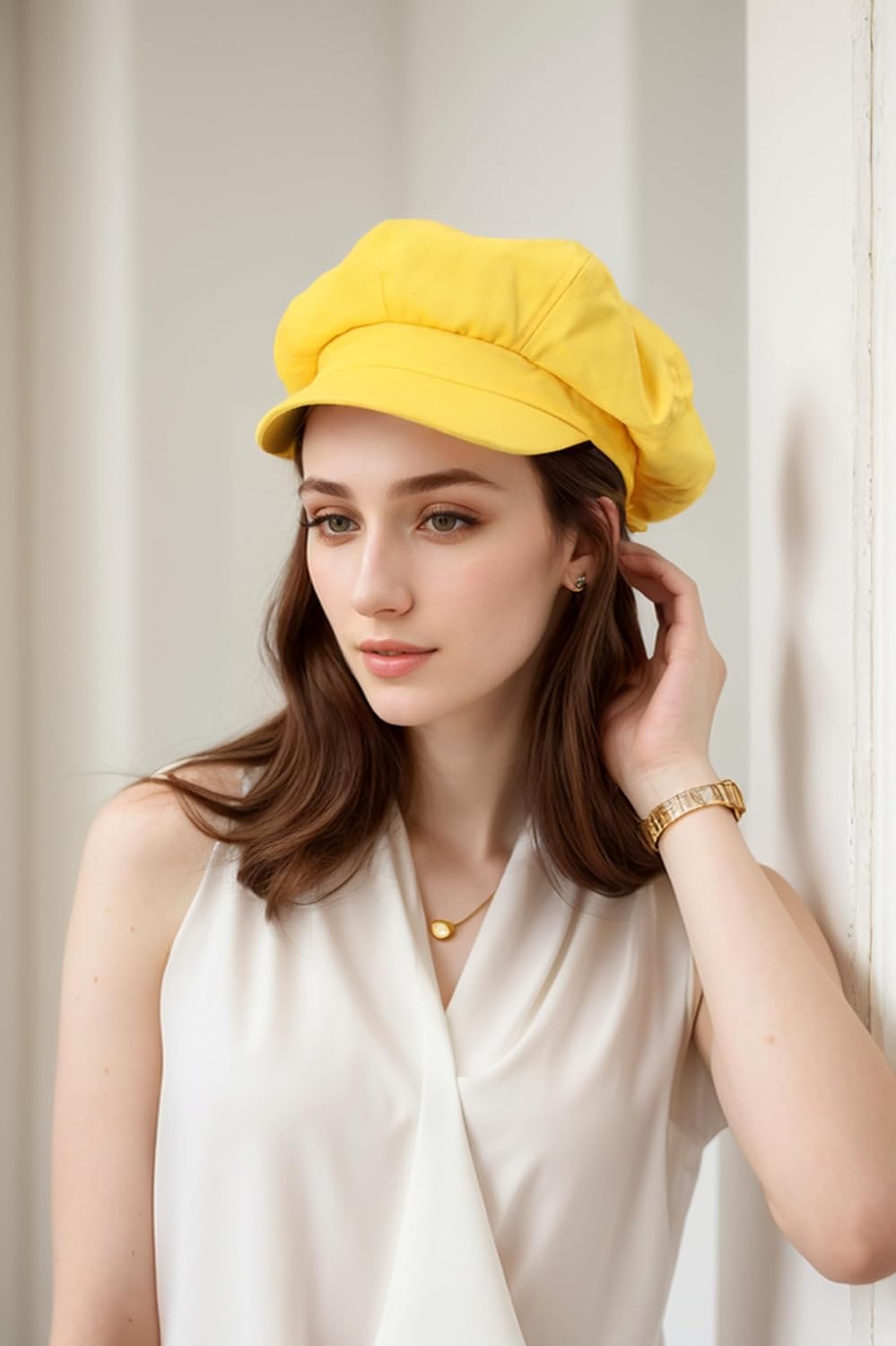 Newsboy Hats for Women -100% Cotton Womens Newsboy Cap Vintage Cabbie Hat - Pageboy Hats for Women Girls Ladies Gift (Cotton, Yellow) - Image 3