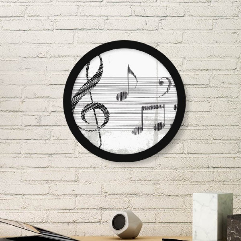 Marco de fotos redondo negro clásico con lámina decorativa de notas musicales para pared