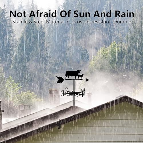 Miniatura 6 de Soporte de metal de vaca Indicador de dirección del viento de la paleta del clima, montaje en techo de granja, jardín de granja al aire libre,