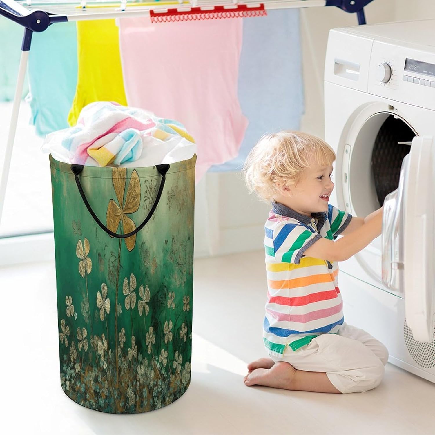 Plant Pattern on Wall Laundry Hamper Large Collapsible Laundry Basket with Handles Waterproof Clothes Hamper Portable Dirty Clothes Basket for Bedroom Laundry Room Closet Bathroom