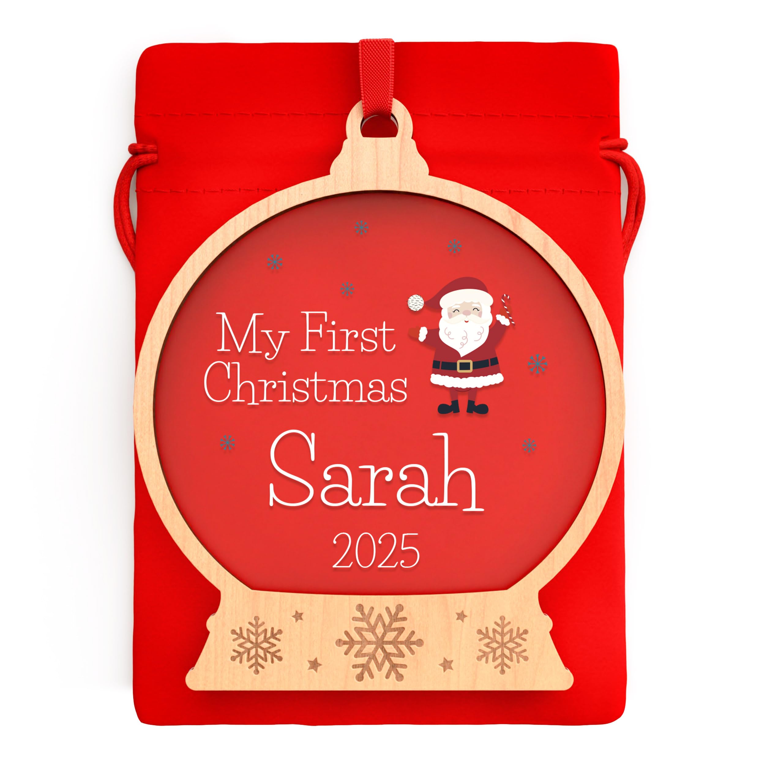 Beecreative Personalised My First Christmas Tree Decoration - Bespoke Handmade Festive Bauble - Snowglobe Decoration