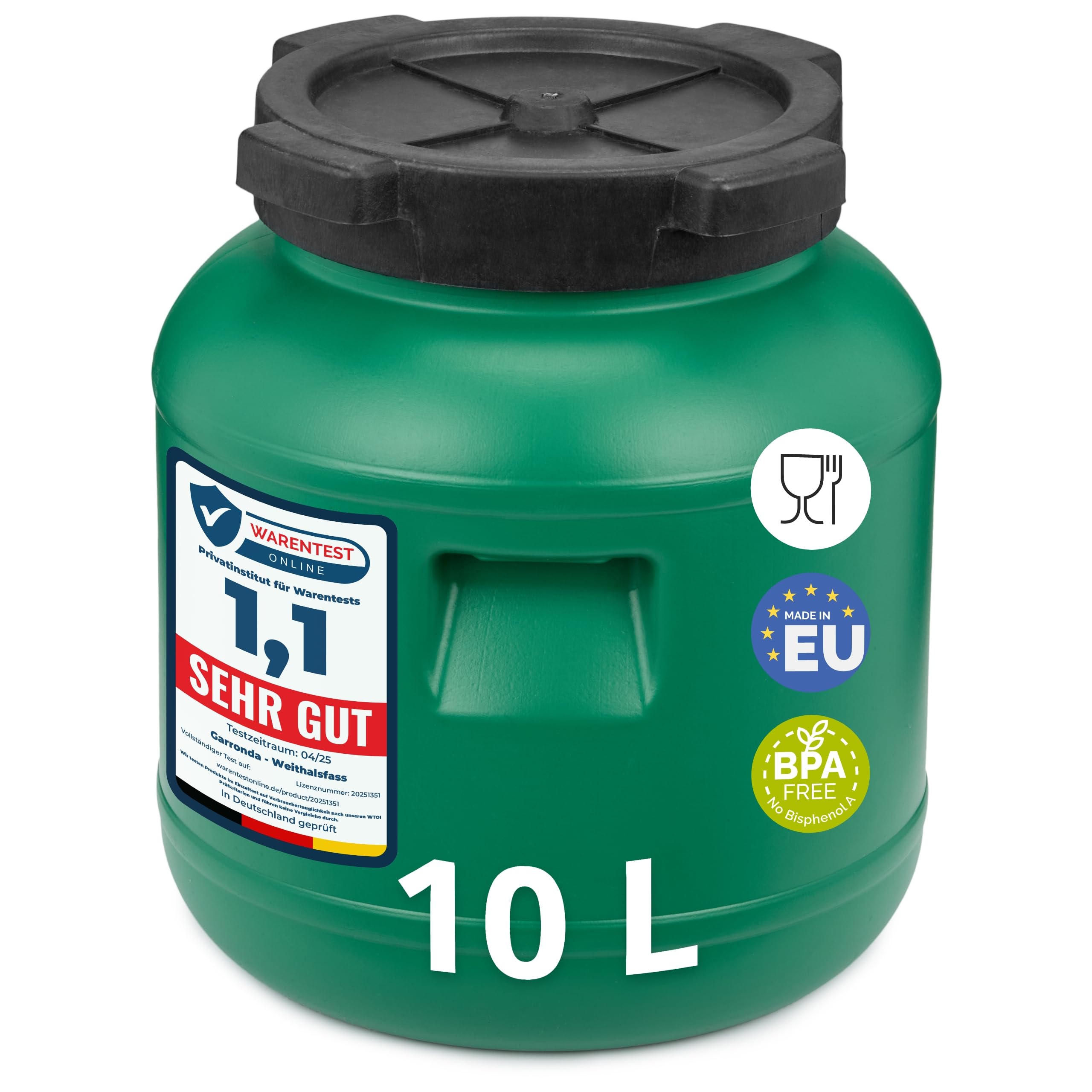 Garronda Weithalsfass 10 Liter Futtertonne mit Deckel ohne Dichtung - BPA-freier HDPE Futterbehälter für Wasser Lagerung Tierfutter Sauerkraut und Gurken GD-0142
