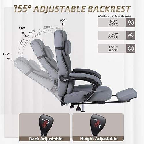 Miniatura 7 de Silla de oficina ejecutiva con reposapiés, silla de escritorio de oficina grande y alta, sillas de oficina reclinables de tela cómoda para personas