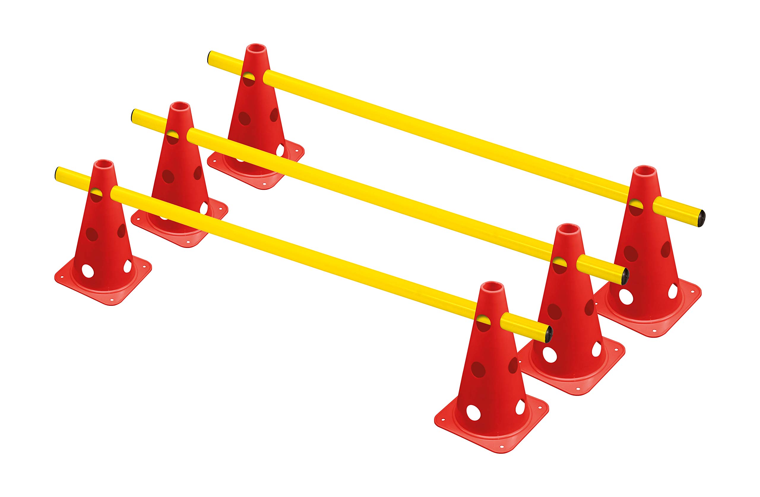 Juego de 3 tornillos | 6 conos rojos: 22,5 cm | 3 barras amarillas: 1 m