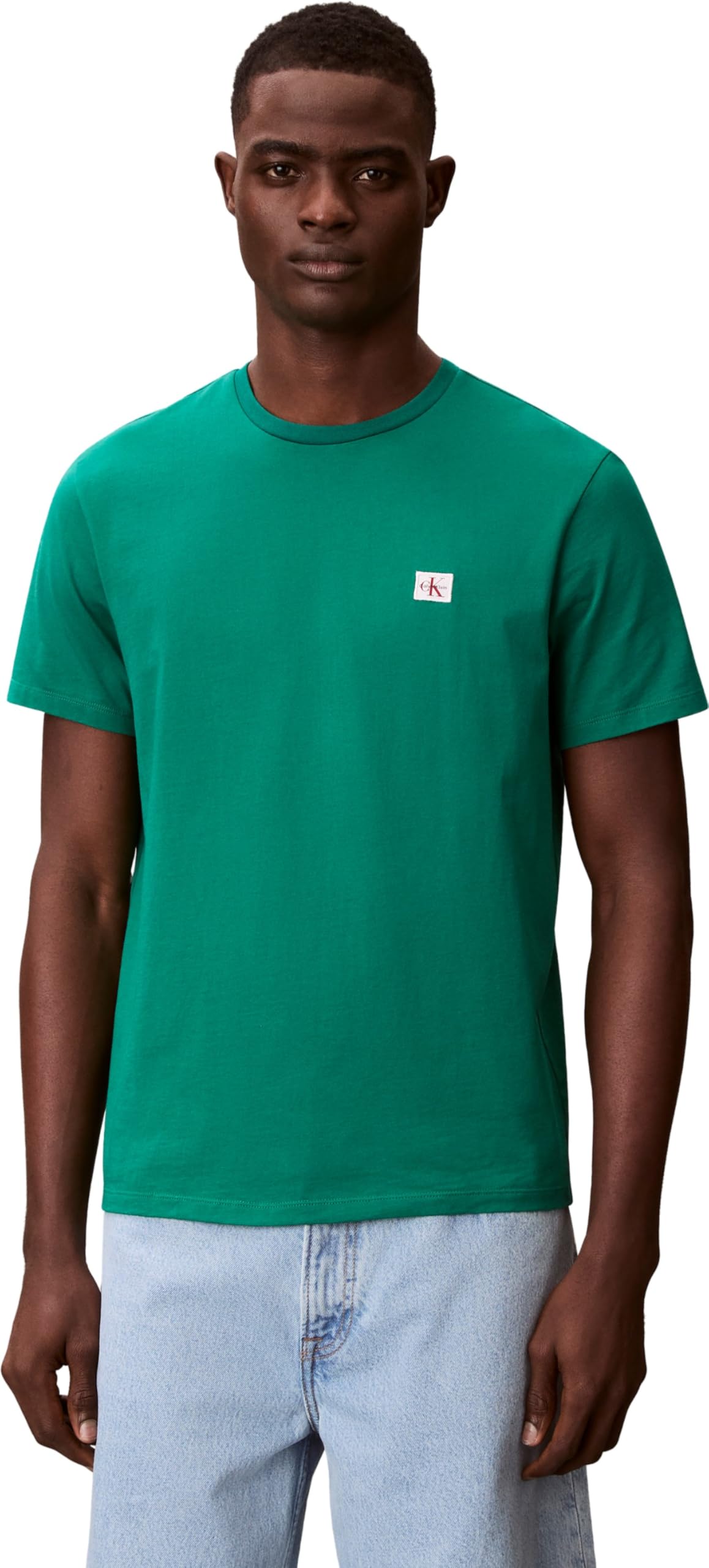 Calvin Klein Jeans Men's Green Round Neck Short Sleeve Cotton T-Shirt, T-Shirts, M, Tops