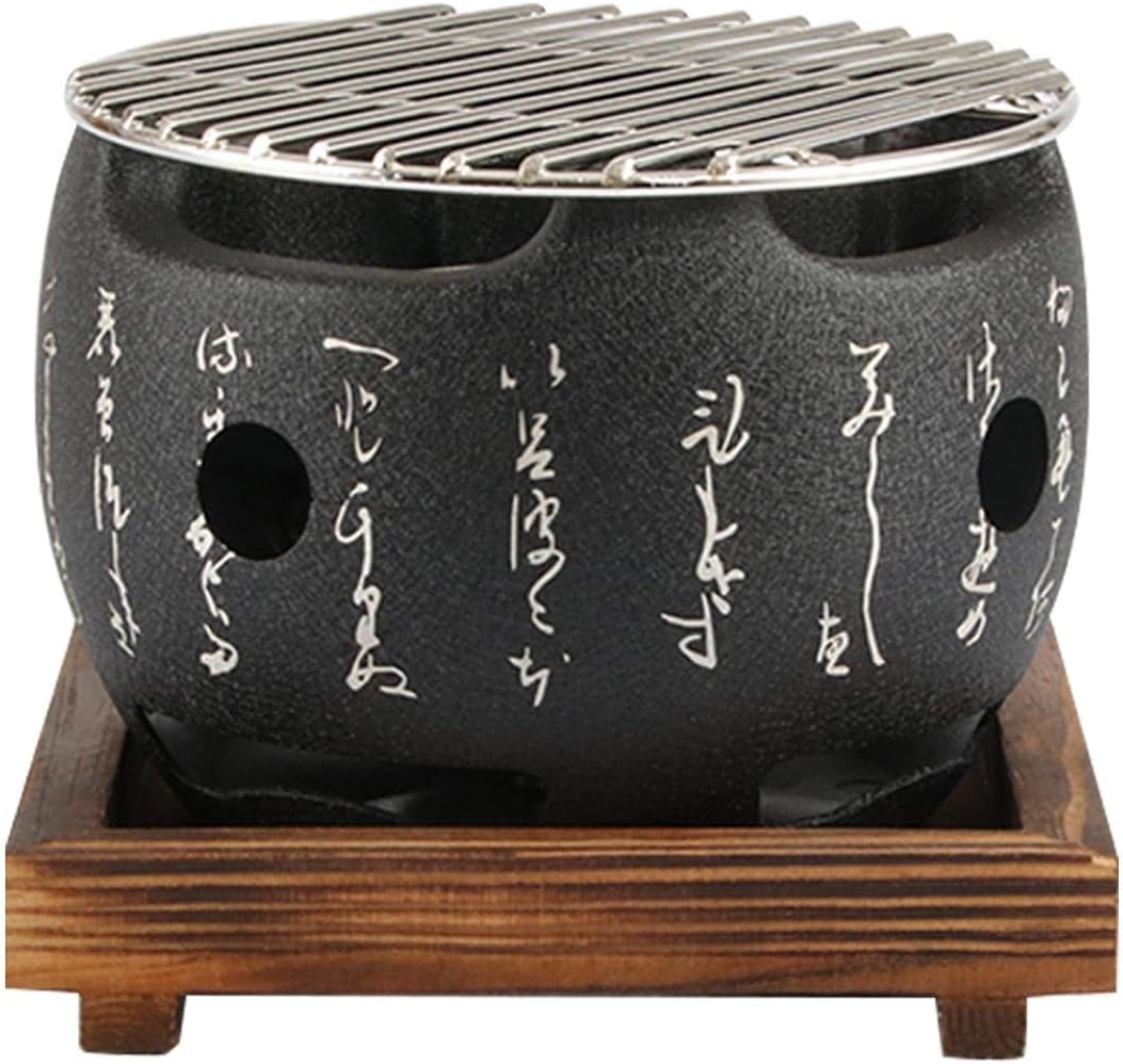 Japanese Tabletop BBQ Grill, Portable Round Barbecue Stove Food Charcoal Stove with Wire Mesh Grill and Base, for Yakiniku, Robata, Yakitori, Takoyaki and BBQ