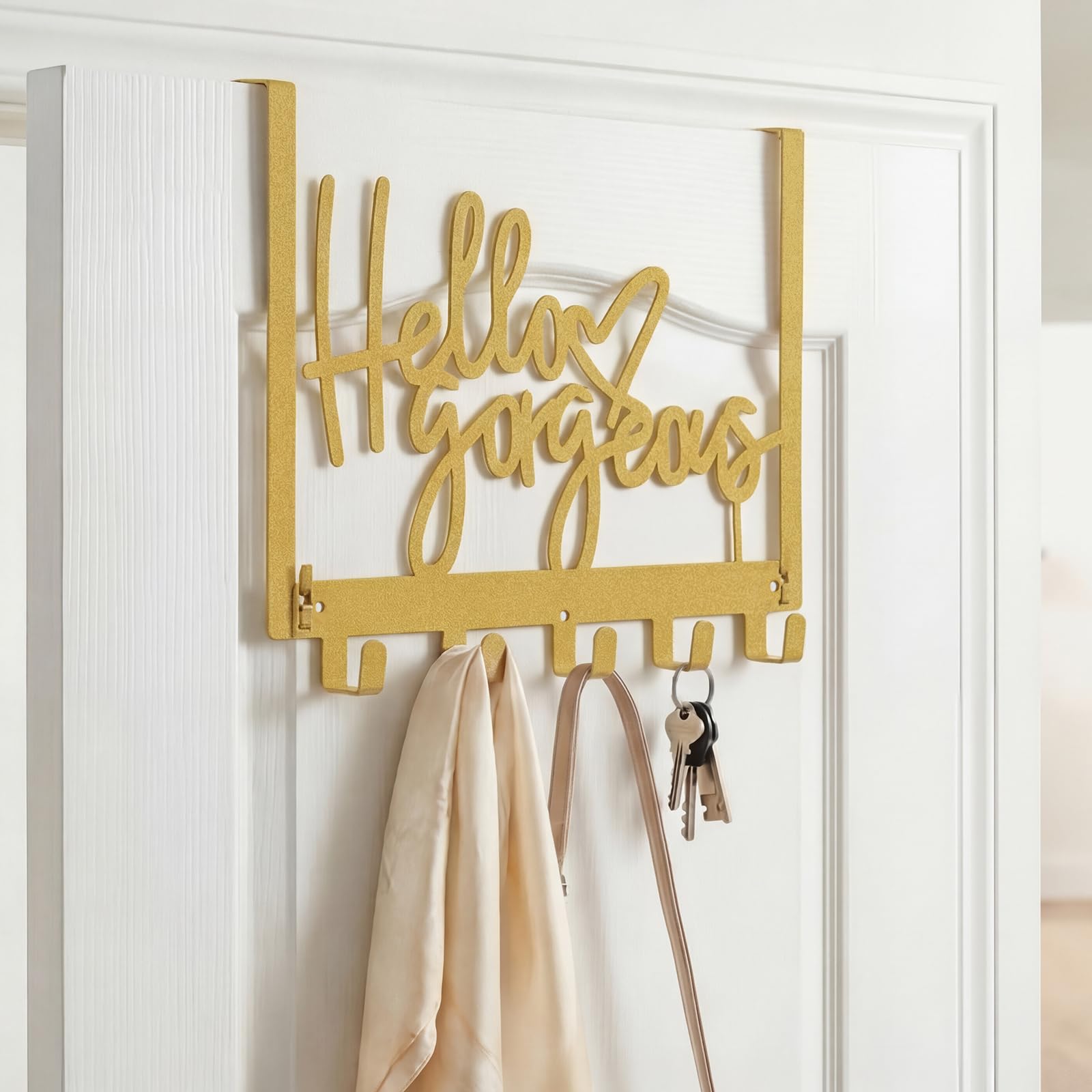 Photo 1 of Sieral "Hello Gorgeous" Over the Door Hook Rack - Gold