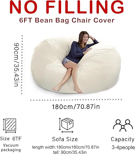 Miniatura 2 de Funda para puf gigante de 6 pies, suave y esponjoso de terciopelo holandés (sin relleno, solo cubierta), cómoda funda de puf de 6 pies, funda de