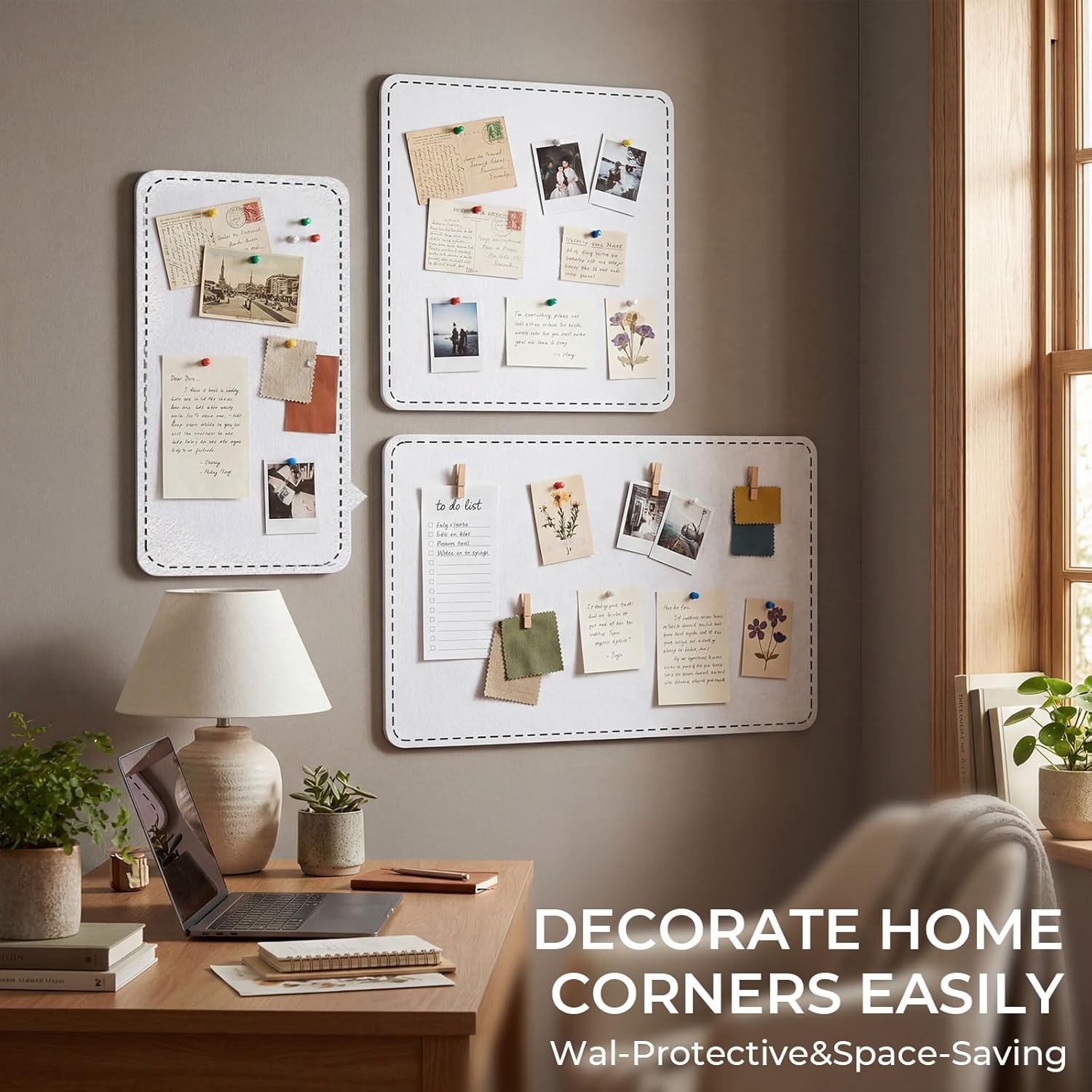 3 Pack Large Felt Bulletin Boards for Wall 24" x 16" Frameless Picture Vision Board for Office 16"/7"x 16" Alternative Cork Board with 60 Push Pins for Home, Classroom Pin Boards(White)