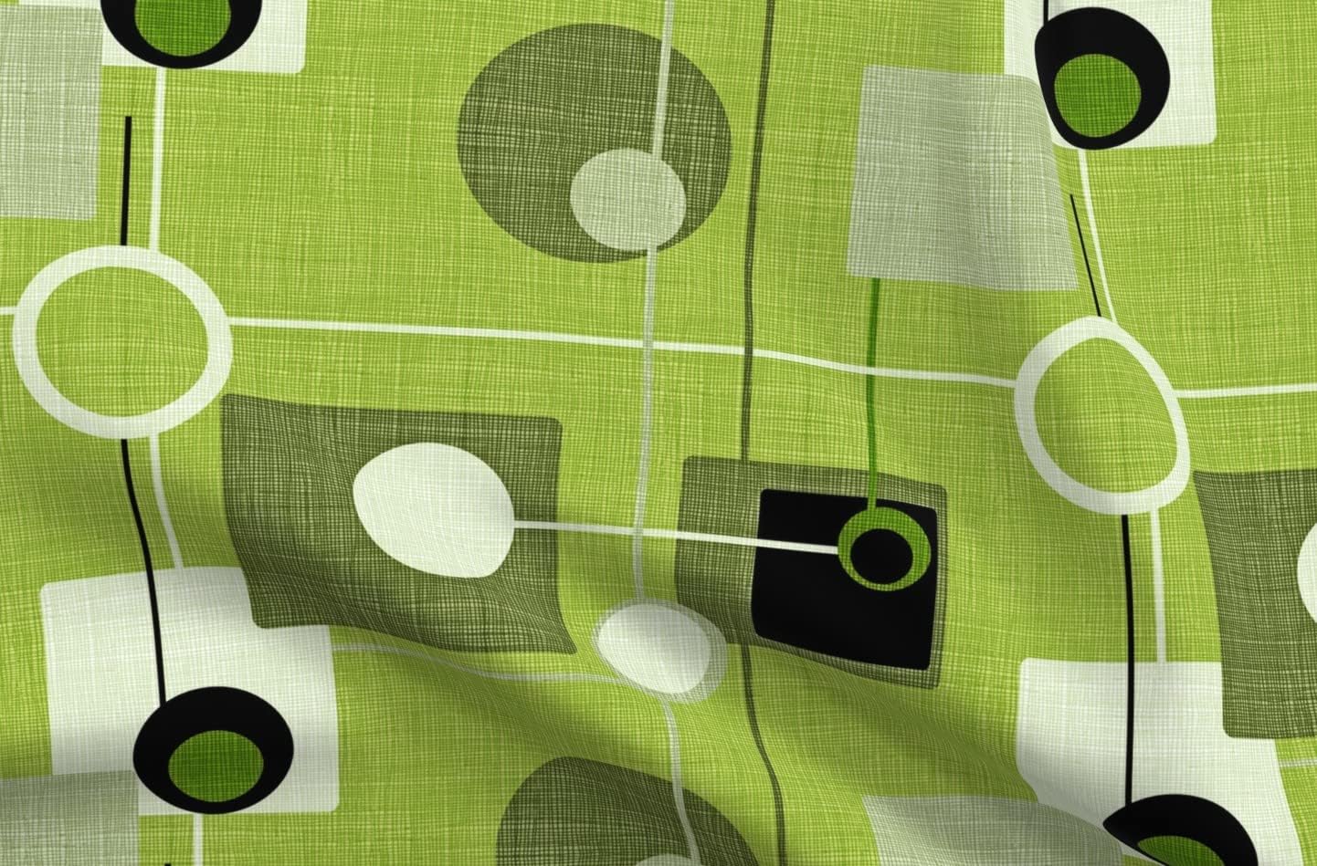 Spoonflower Fabric - Orbs Squares Green Vintage Fifties Atomic Circle Century Modern Retro Printed on Chiffon Fabric by The Yard - Sewing Fashion Apparel Dresses Home Decor