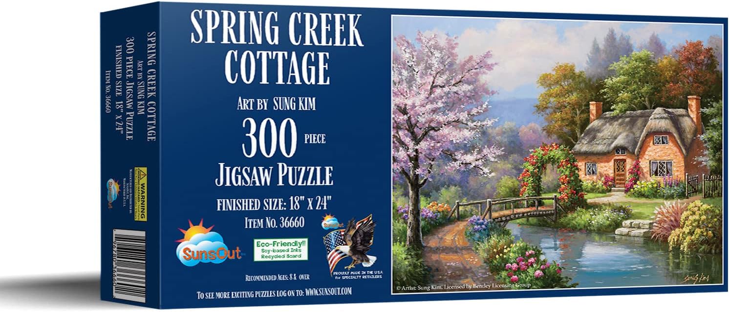 SUNSOUT INC - Spring Creek Cottage - 300 pc Jigsaw Puzzle by Artist: Sung Kim - Finished Size 18" x 24" - MPN# 36660