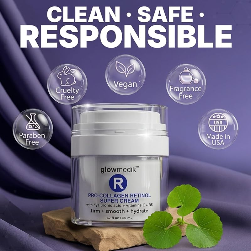 Anti-Aging Face Cream with Retinol & Hyaluronic Acid – Made in USA – Pro-Collagen Night Cream for Women & Men – Firming Face & Neck Moisturizer for Fine Lines, Wrinkles & Aging Skin – 1.7 fl oz