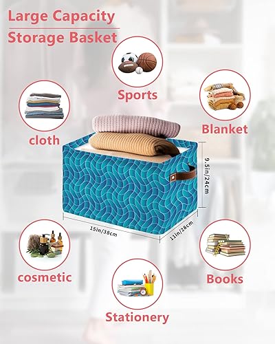 Miniatura 2 de Blue Geometric Storage Basket for Organizing Shelves, Collapsible Storage Bins Boxes with Handle, Modern Moire Abstract Art Aesthetics Canvas Hamper