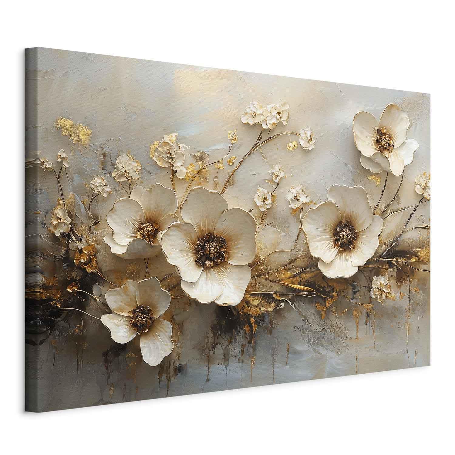 murando - Tableau Decoration Murale Fleurs Dorées Effet 3D 90x60 cm - Impression sur Toile avec Cadre - Art décoratif Moderne maison salon chambre - Tableau Mural b-H-10228-b-a