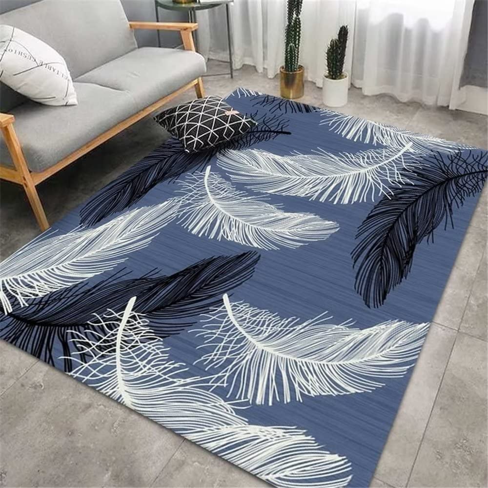 Tapis chambre enfant garçon et fille bleu plumes lavable 40x60cm
