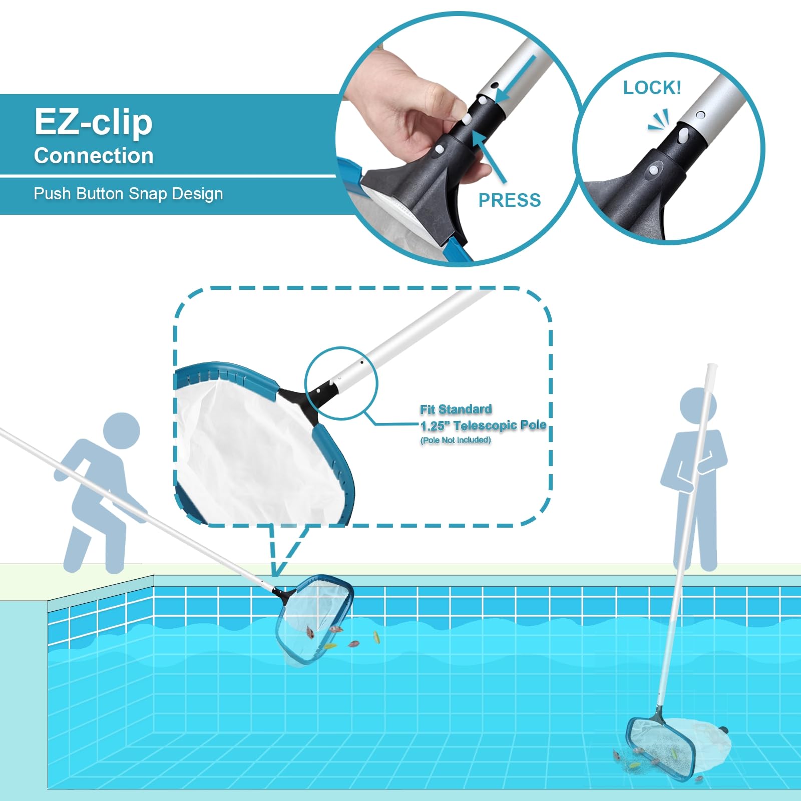 POOLWHALE Poolkescher – Professioneller 50,8 cm großer Laubkescher, Aluminiumrahmen, tiefer Nylonbeutel, ultrafeine Netznetze zur Reinigung von Blättern, Sand, Pollen, feinstem Schmutz (ohne Stange)
