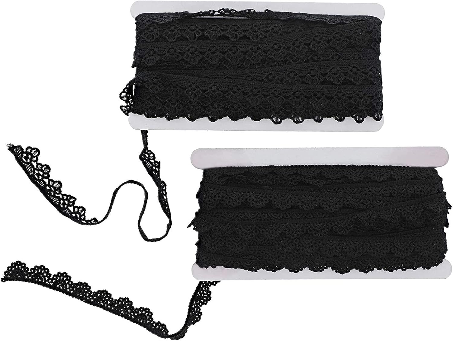 Crochet Lace Ribbons, 15-Yard Rolls (Black, 0.5 and 0.7 in Wide, 2-Pack)