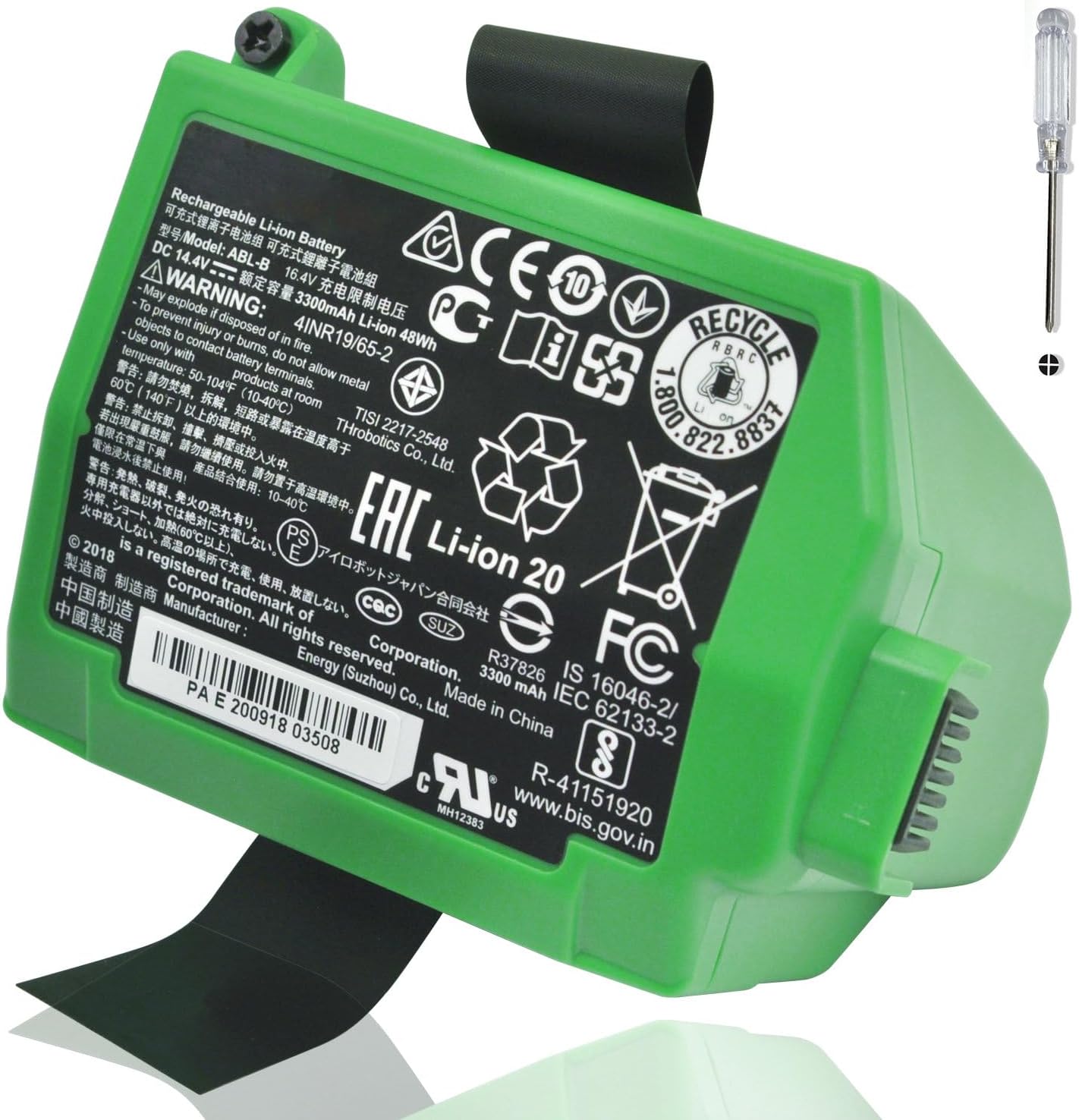 CQCQ ABL-B 4INR19/65-2 for iRobot Roomba S9 9150 + S9+ 9550 Robot Vacuum Series ABL-B Replacement Sweeper Li-ion Battery （14.4V 3300mAh/48Wh）