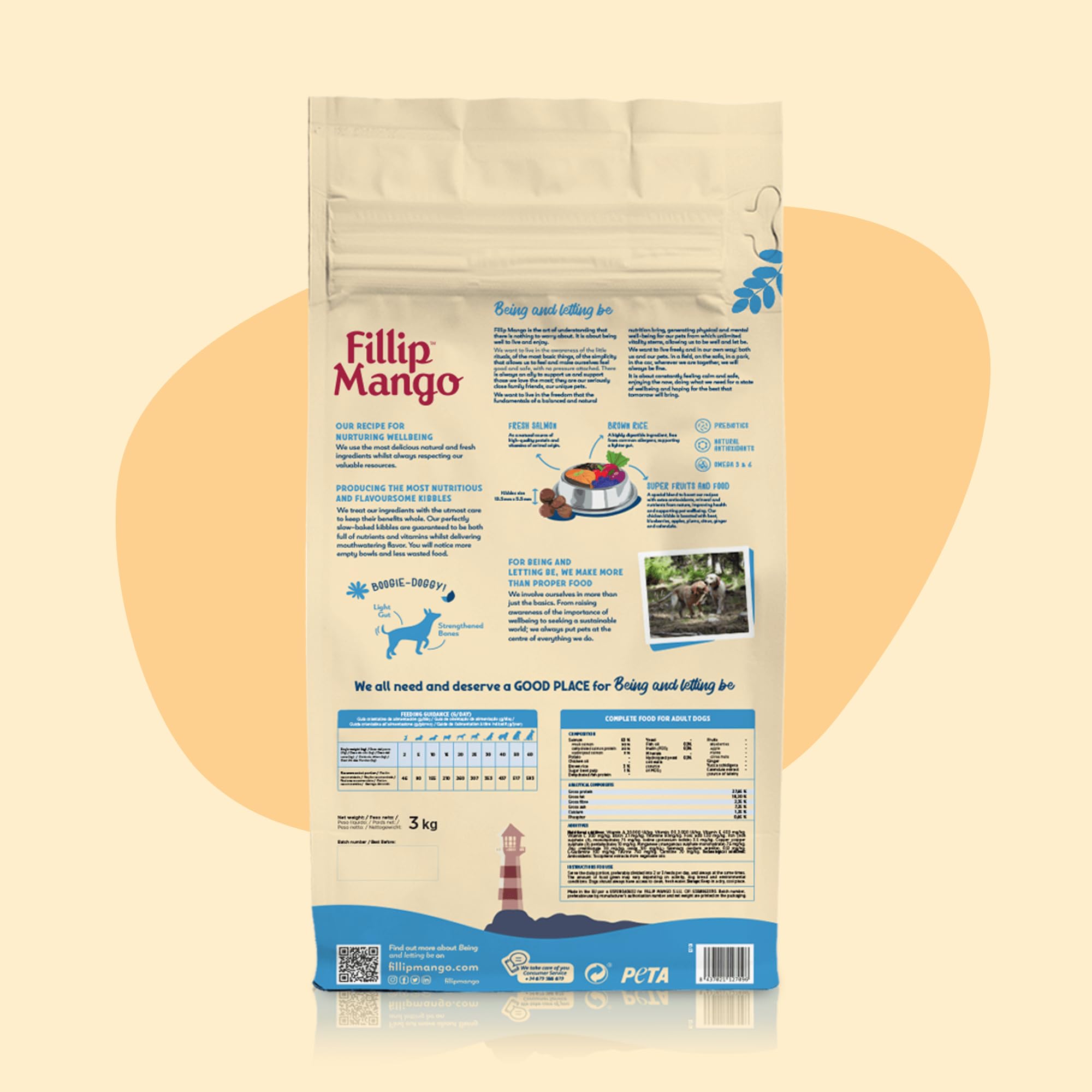 Fillip Mango Pienso Húmedo para Perros Adultos, Salmón con Arroz, Ciruelas y Caléndula, Todas Las Razas, 12 kg