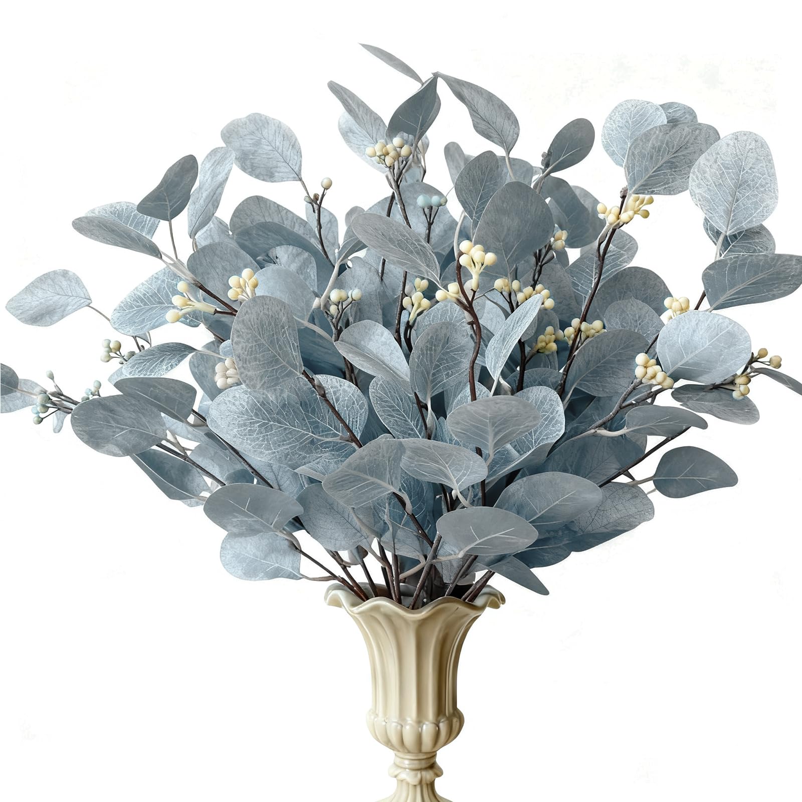 Steli di eucalipto fiori artificiali lunghi argento foglie di dollaro finto bouquet rami decorazione per la casa composizione floreale matrimonio tavolo festival fattoria feste Halloween Deco (blu)