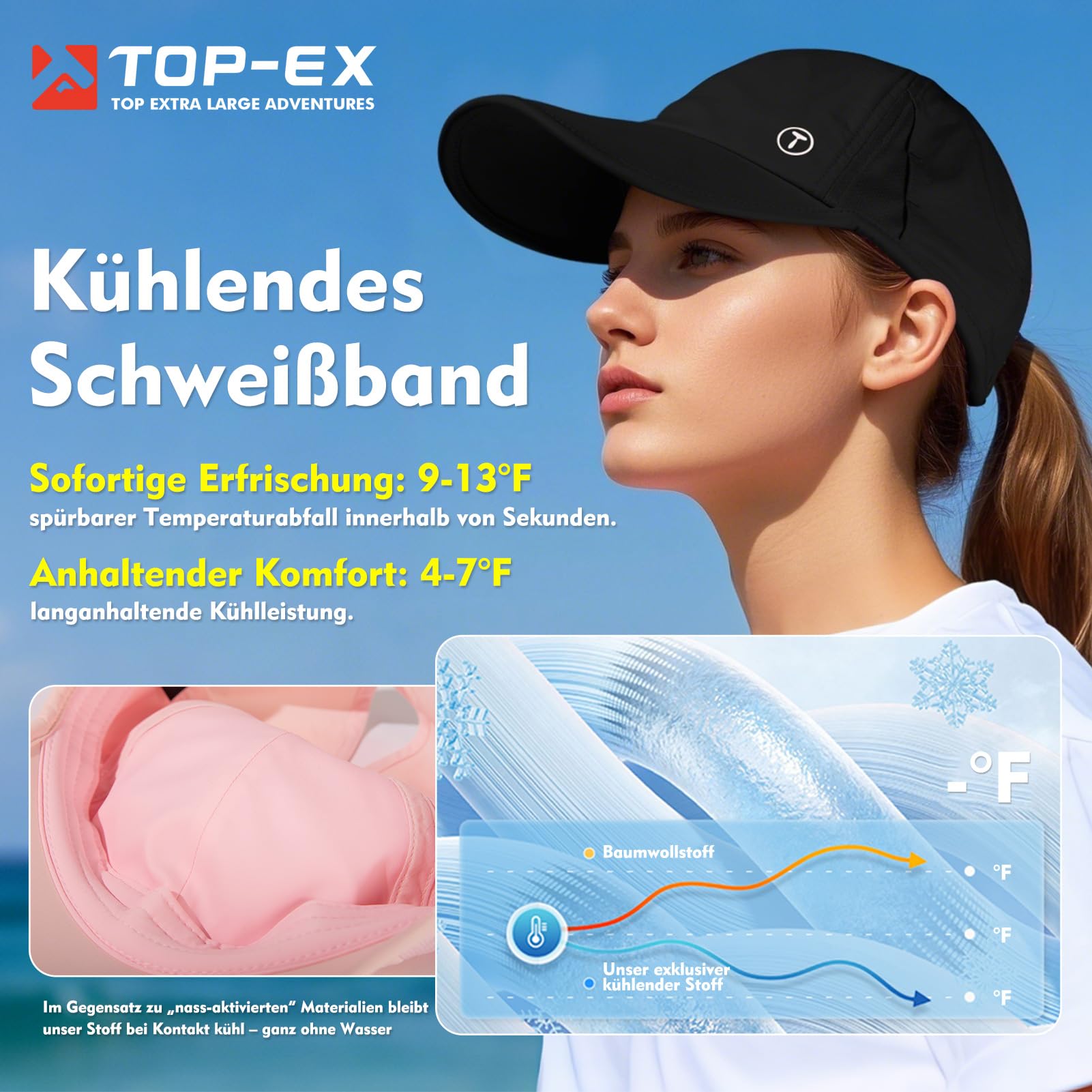 TOP-EX Cooling - Gorra de béisbol para mujer, con cola de caballo alta, UPF 50, gorra de béisbol para correr, golf, impermeable, transpirable, S/M/L/XL