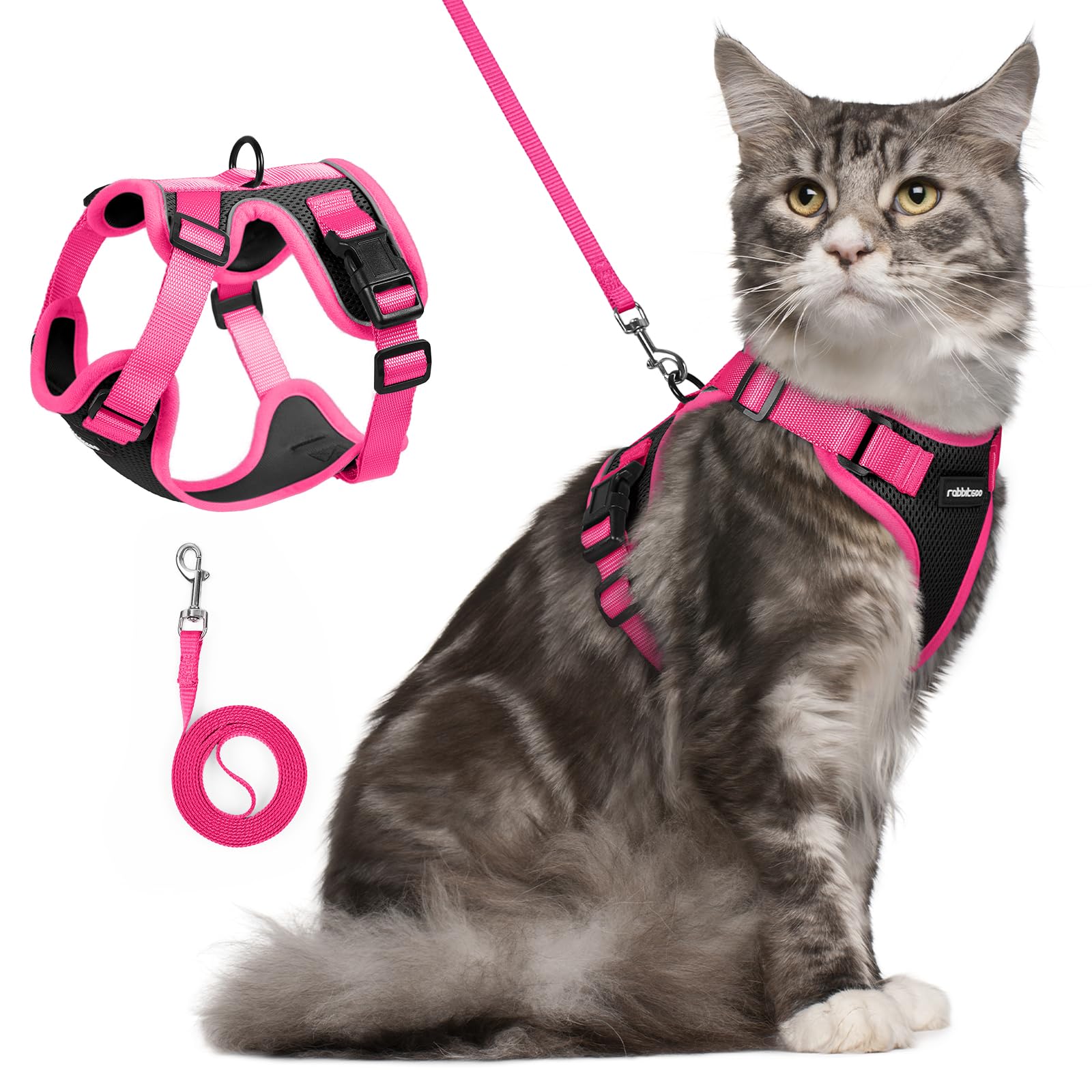 rabbitgoo Cat Harness and Leash Set, Escape Proof, Black &amp; Rose Pink