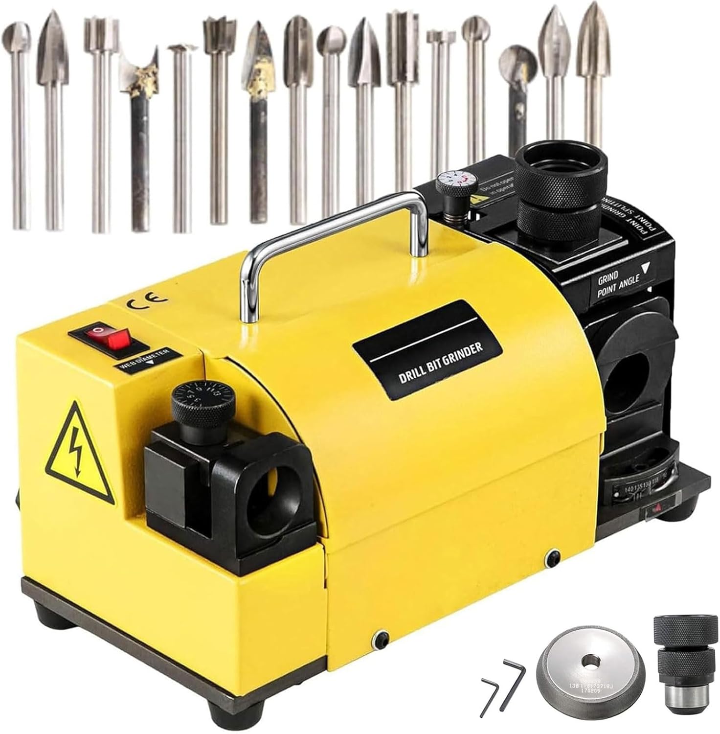 Portable Drill Bits Sharpener,3-13mm Portable Multipurpose Drill Bit Grinding Machine with 11 Collets,Electric Drill Bit Sharpener,Adjustable Angles from 95°-135° CBN Wheel,for Hss