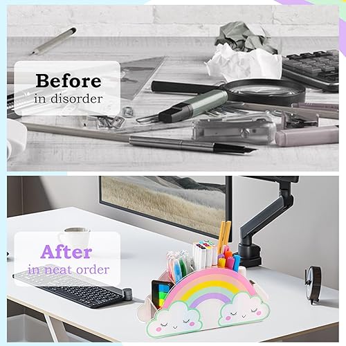 Miniatura 7 de MeCids Portalápices para escritorio, soporte acrílico para bolígrafo, organizador de suministros de arco iris para el hogar, aula, escuela, oficina,