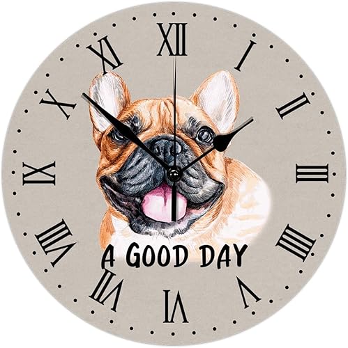 Reloj de pared de madera de 15 pulgadas, lindo cachorro, un buen día, reloj de pared digital silencioso, elegante estilo clásico, reloj de madera