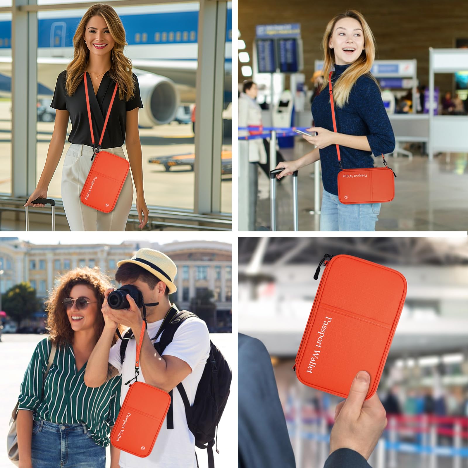 Portefeuilles Passeport de Voyage, Famille Porte-Passeport Organisateur Documents de Voyage pour 8 Passeports, Protège Passeport avec RFID pour Homme Femme, Orange