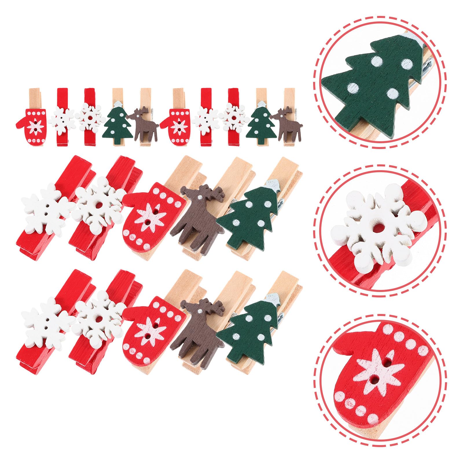 FRCOLOR 625 Stück Weihnachts Fotoclips Kleine Holzklammern mit Eisen für