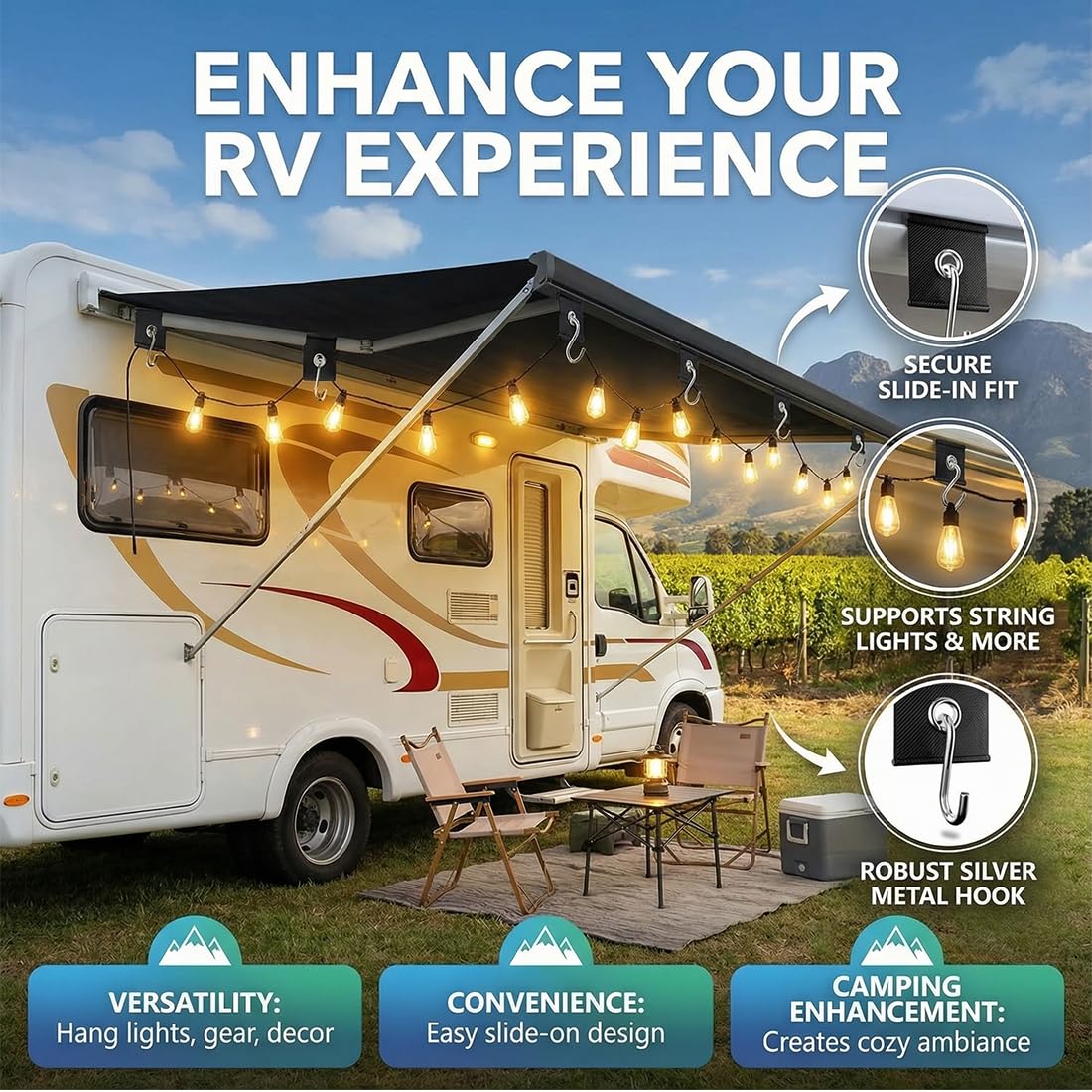 Ganci Binario Keder per Tenda da Sole RV 8 Pezzi 5/6mm 7/8mm Camper Roulotte