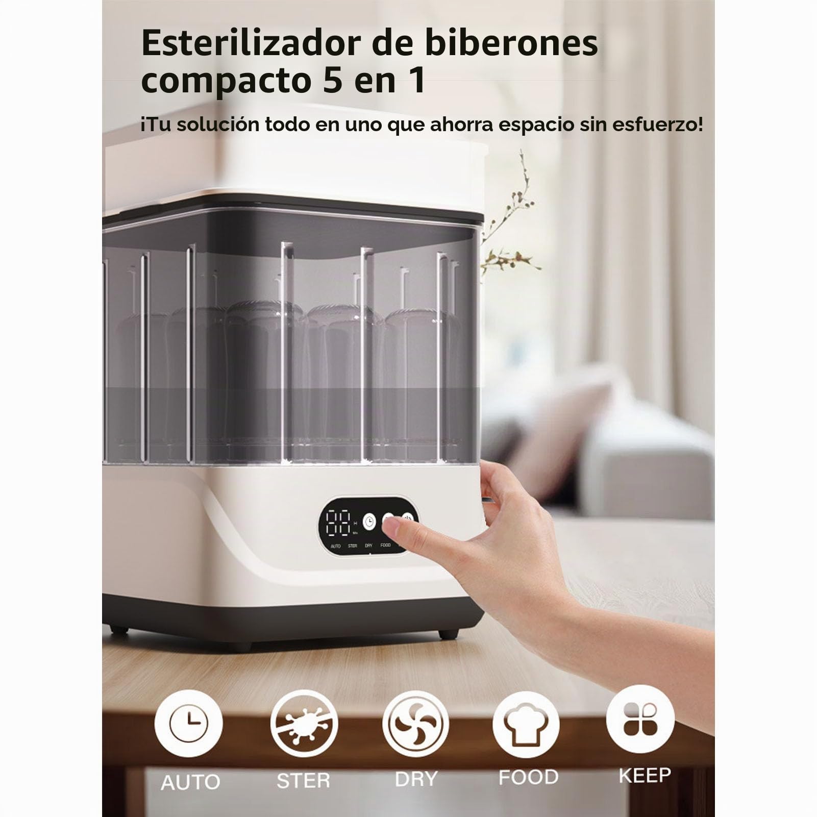 Asixxsix Lavador, esterilizador secador de biberones, 2 en 1, con doble capa temporizador, secador eléctrico con capacidad para 6 a 12 biberones accesorios para bebés y extractores (Enchufe de la UE)
