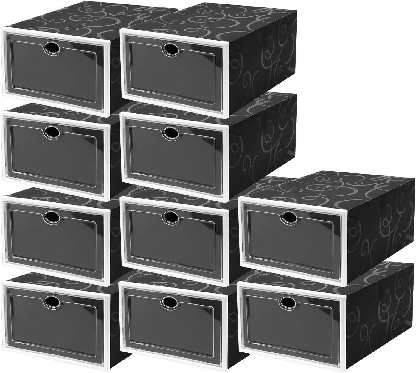 Foldable Shoe Box, Stackable Clear Shoe Storage Box, Storage Bins Shoe Container Organizer, for Space Saving (10 Pack),Black,30 * 20.5 * 12cm