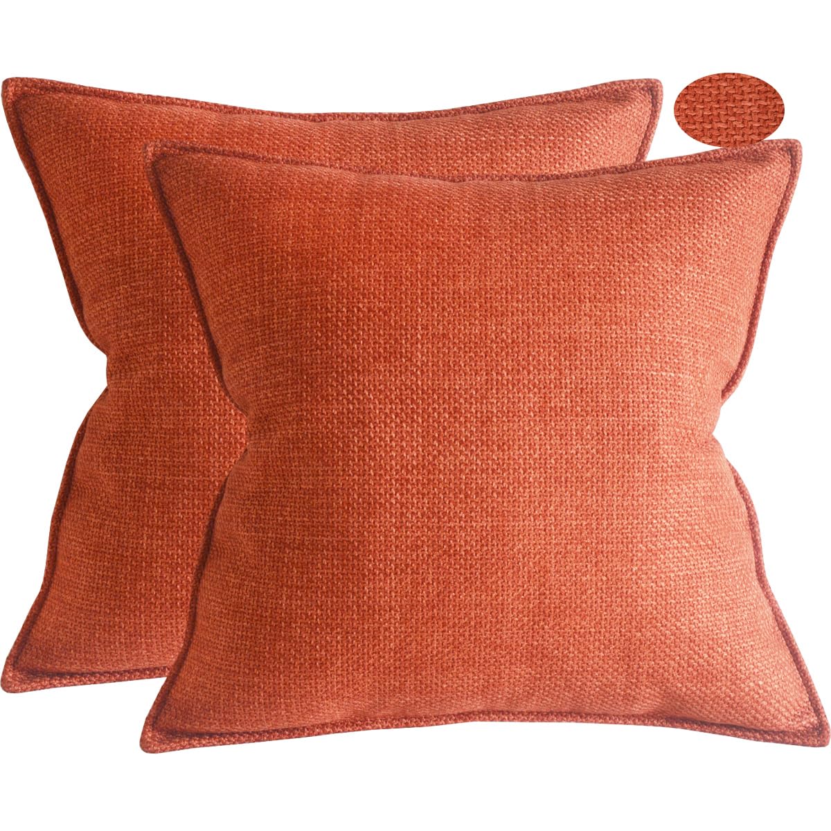 Lutanky Linen Cushion Covers 45x45cm Orange-red Elegant Square Throw Pillow Covers (Pack of 2) for Sofa Bedroom Home Decoration Breathable Pillowcases with Invisible Zipper 18x18 Inch