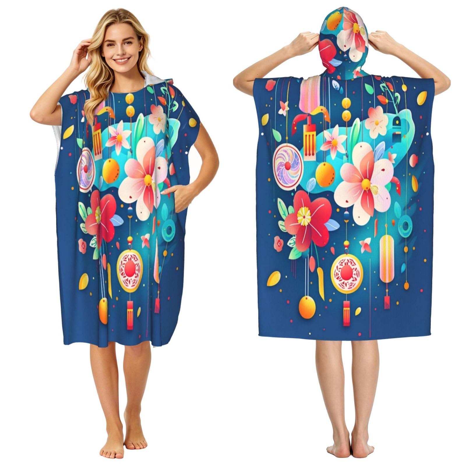 KLGRTJHK Shamnasim Festival Adult Hooded Beach Poncho Towel 43"X35"