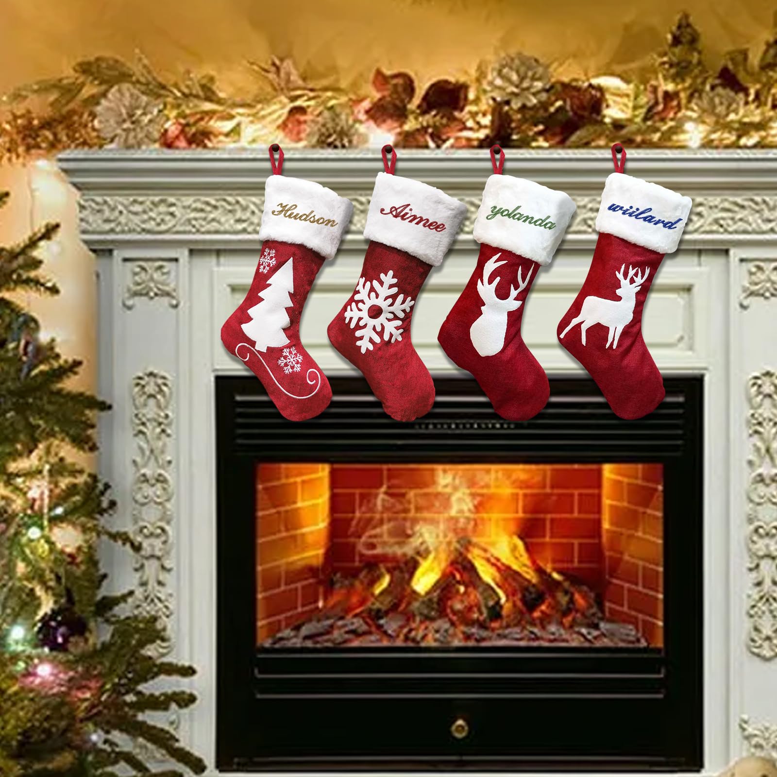 Calze Di Natale Personalizzate Con Nome Ricamato | Grande, A Maglia, Per Camino | Set Da 1,2,3,4 O 6 Pezzi