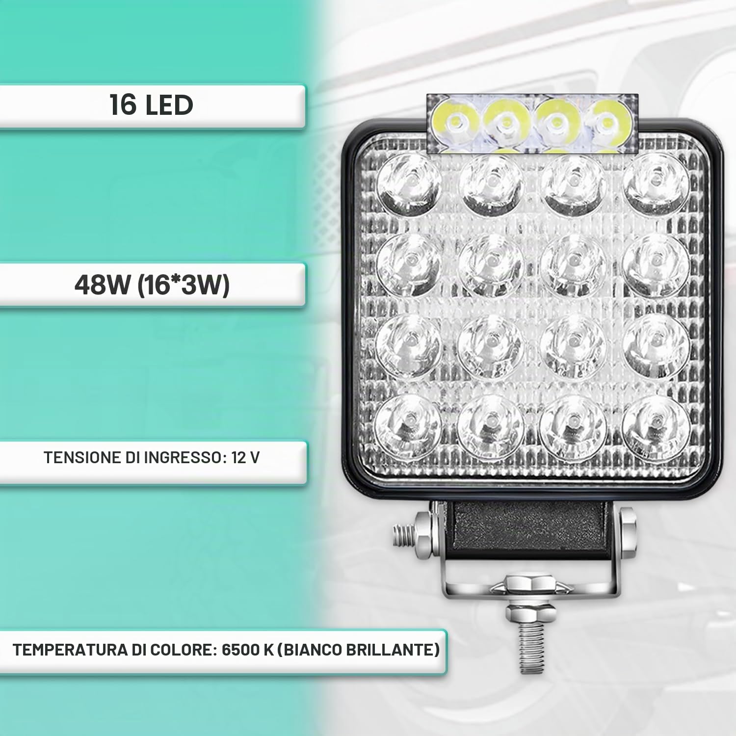 Fari led trattore 12V 4.21" 10.5 cm IP67 48W 16 led 6500K 2 pezzi alluminio ABS faro led 12v fari led auto faretti led auto faro da lavoro led