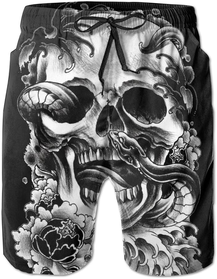 Men Skull Roses And Snake Breathable Beach Shorts