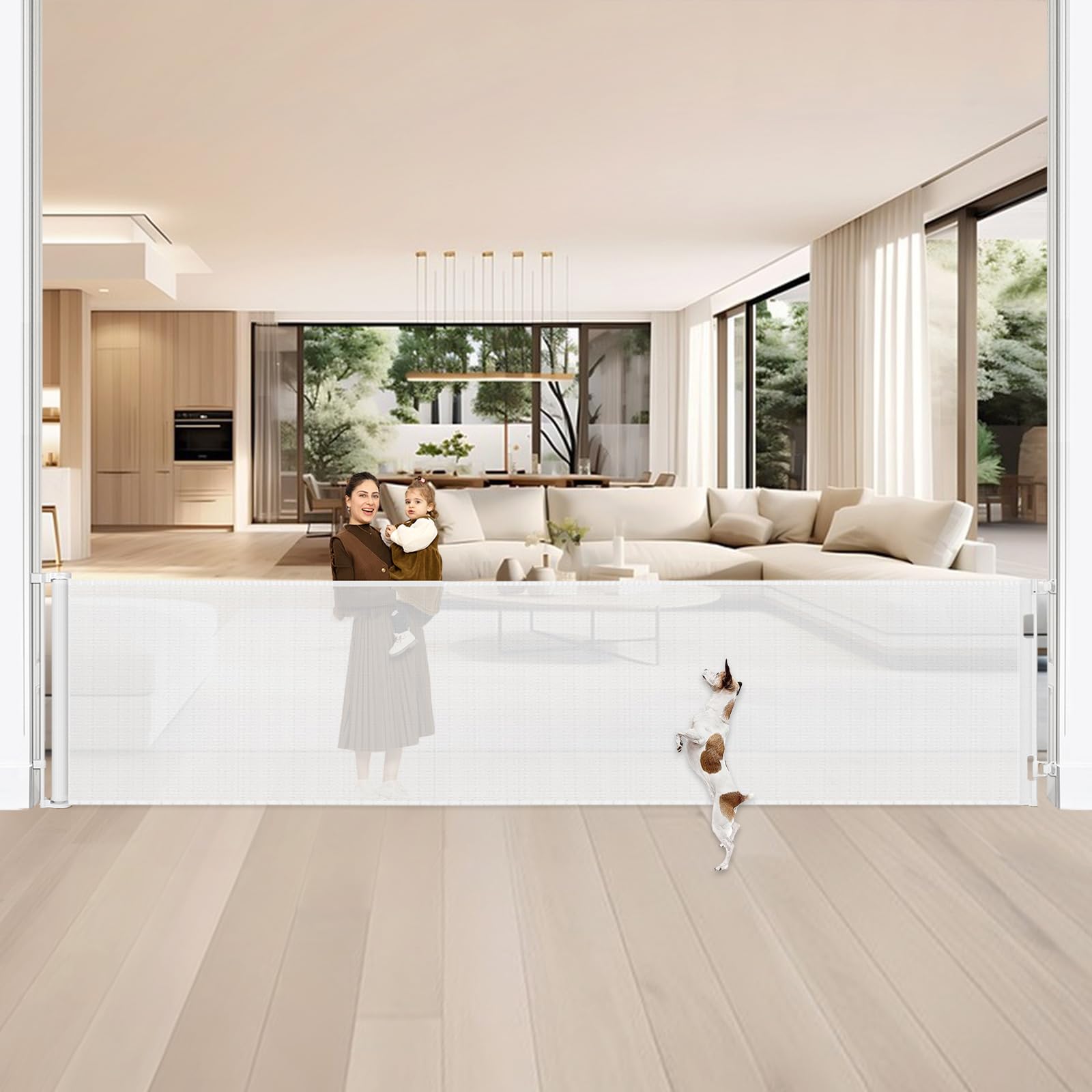 42" Tall X 200" Extra Wide Retractable Baby Gates, Extra Tall Dog Gate for Wide Openings, Extra Long Baby Gate for Doorways Extra Tall Mesh Gate for