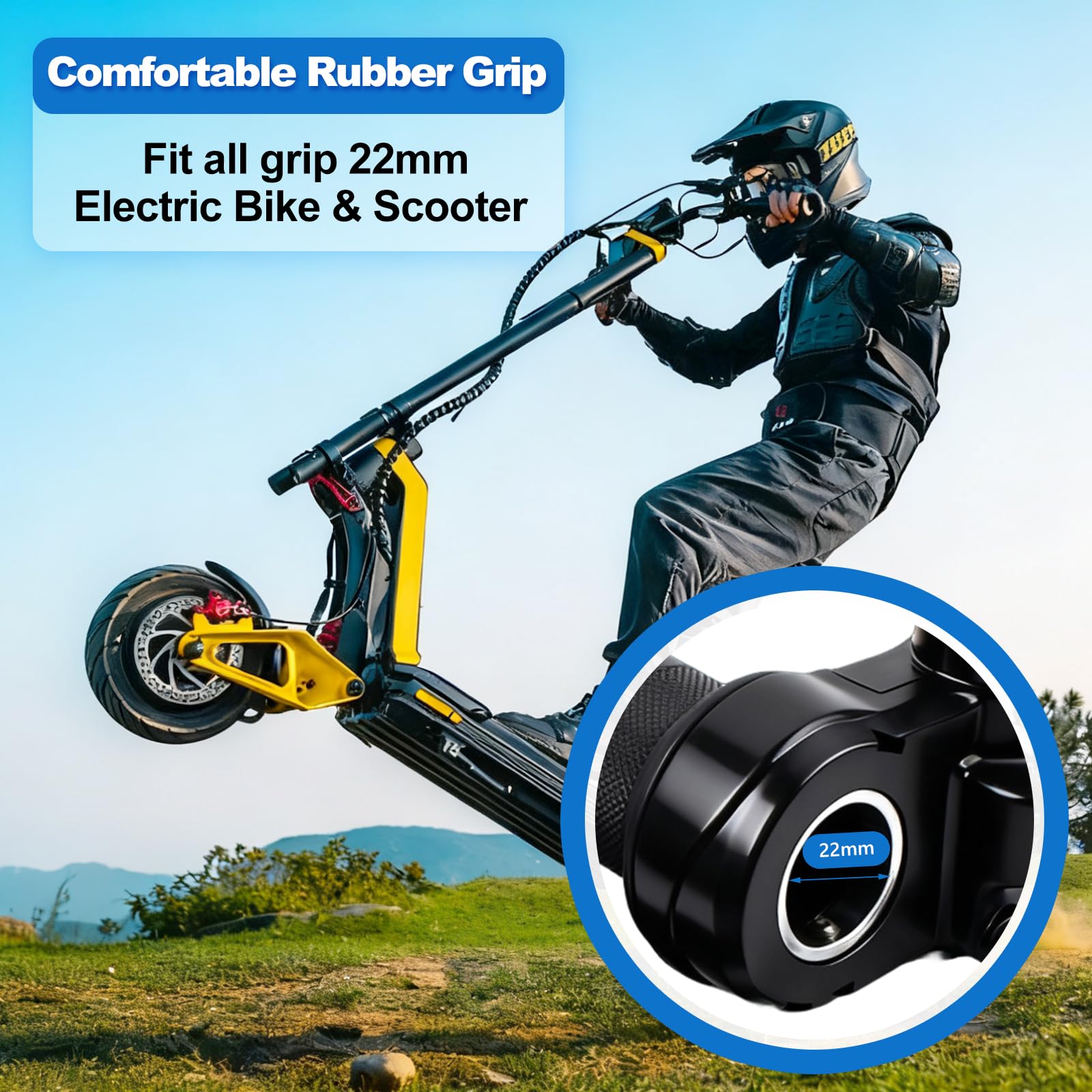 Ridstar Q20 Poignée d'accélérateur pour vélo électrique avec 2 clés, trottinette électrique universelle, design à torsion complète avec accélérateur à 3 broches pour vélo électrique